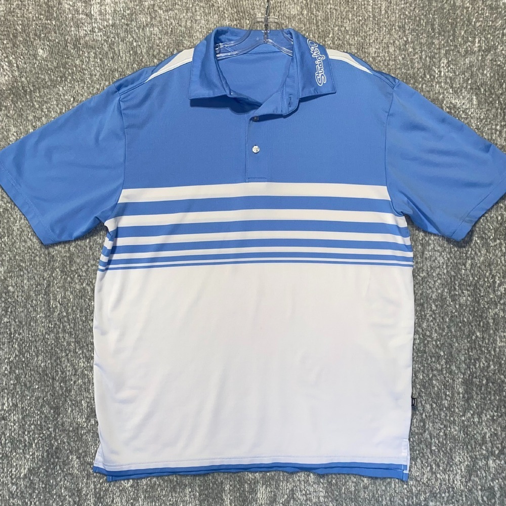 Straight Down Golf Polo Shirt Striped Athletic Blue White Mens